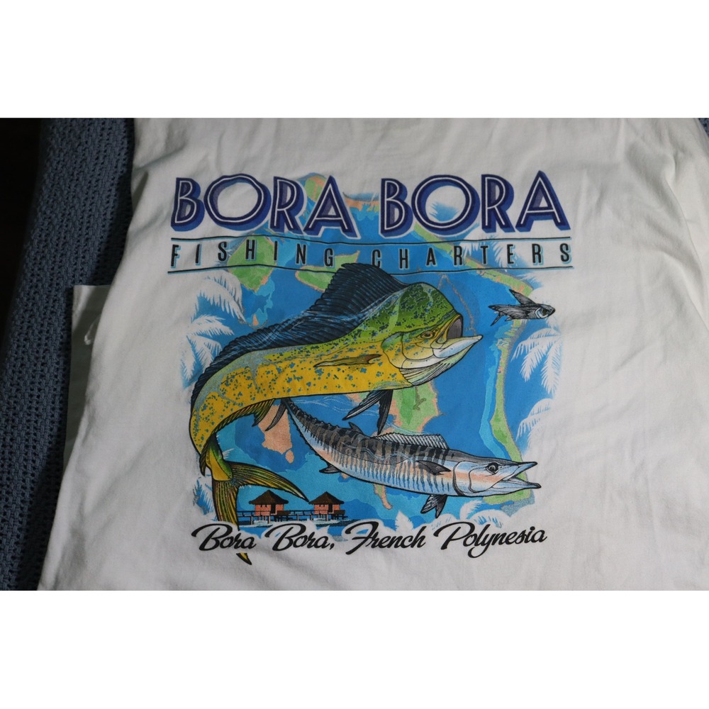 Red Tuna Shirt Club Bora Bora Fishing Charters Graphic T-Shirt White 4XL Mens